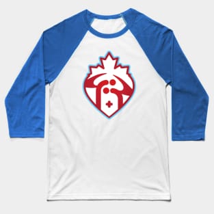 Old Age People Care in Canada Expressed with a Maple Leaf, Love Heart and Old Age People Graphic Composition in symmetrical Style. Baseball T-Shirt